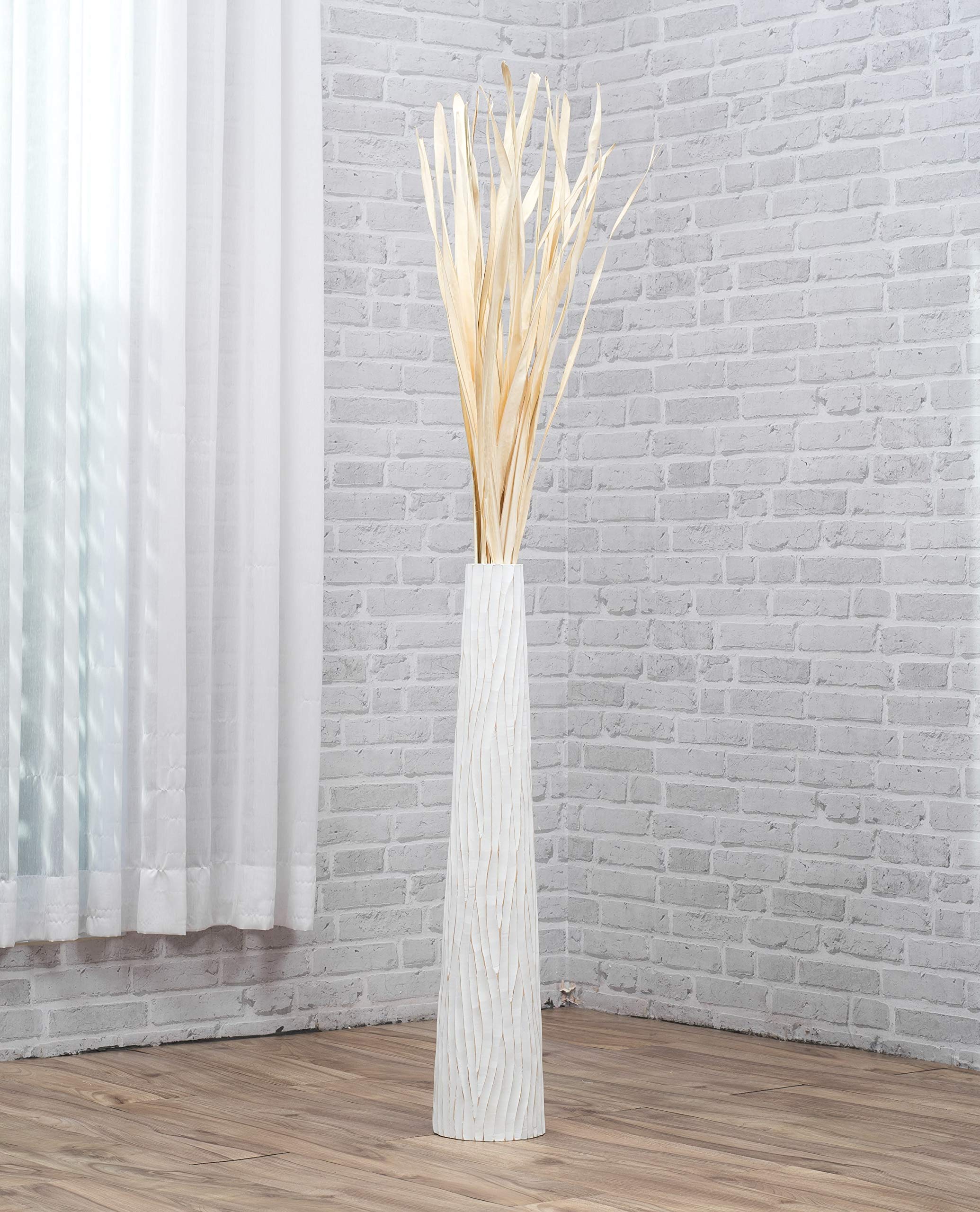Leewadee Jarrón de Suelo Grande 65 cm Madera de Mango Pampa & Flores Secas | Jarrón Deco para Salón, para Ramas & Hierbas Secas. Más resistente que la Cerámica, sin Agua. Boho