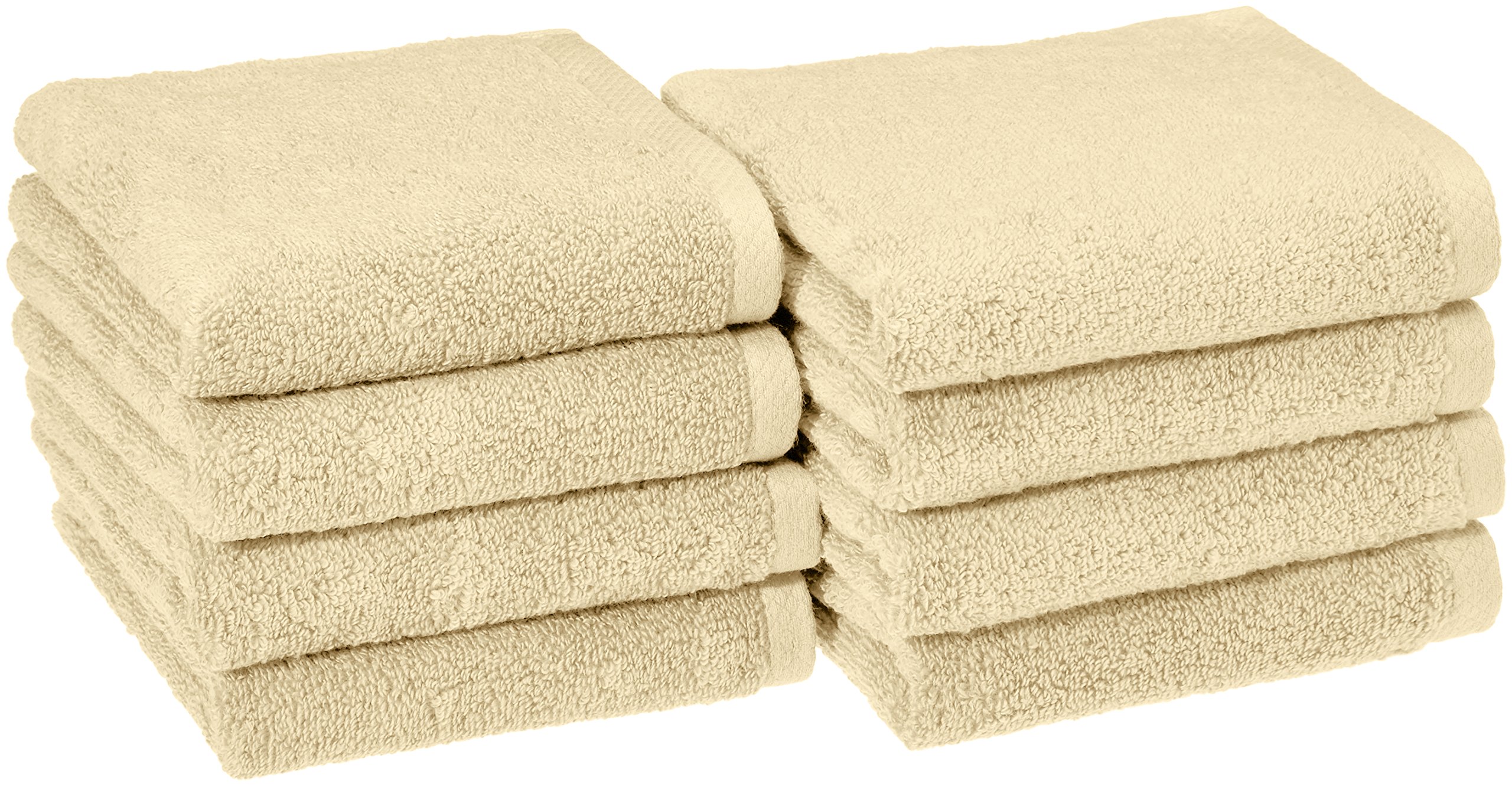 Amazon Basics Quick-Dry Hand Towels - 100% Cotton, 8-Pack, Linen
