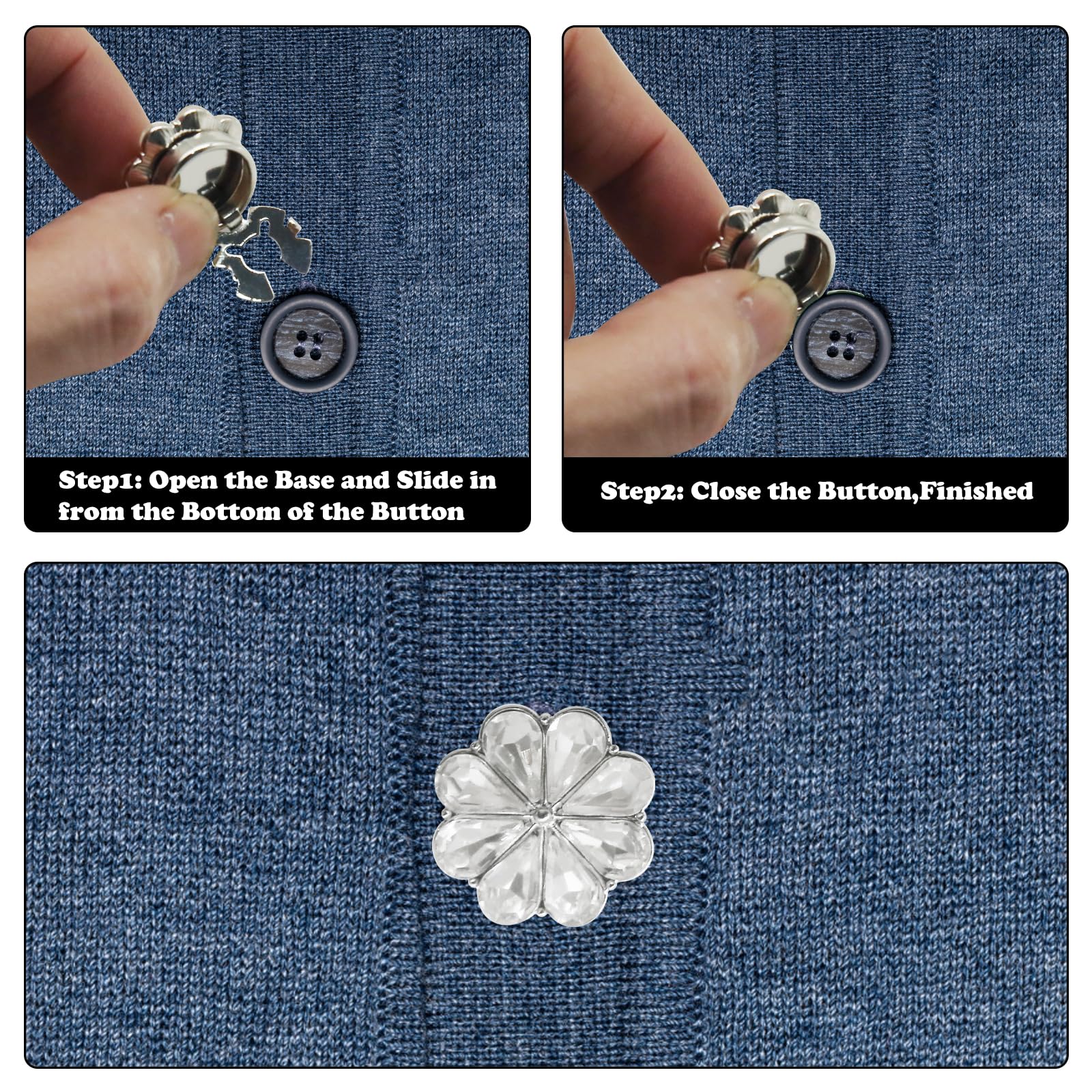 Couvercle De Bouton - Décor Floral En Strass Avec Clip