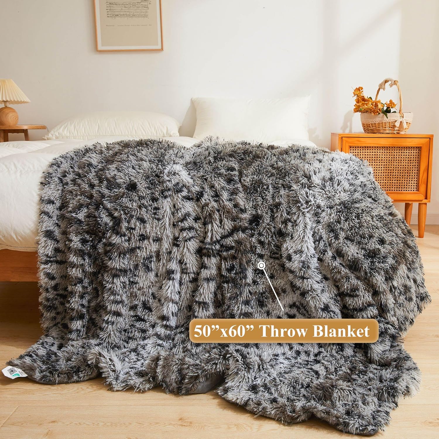 XeGe Luxury Faux Fur Cheetah Print Throw Blanket, Soft 50x60 Leopard Print Fluffy Blanket Throw, Shaggy Plush Decorative Couch Blanket, Cute Furry Animal Throw Fuzzy Blanket for Sofa Bed, Grey - Image 2