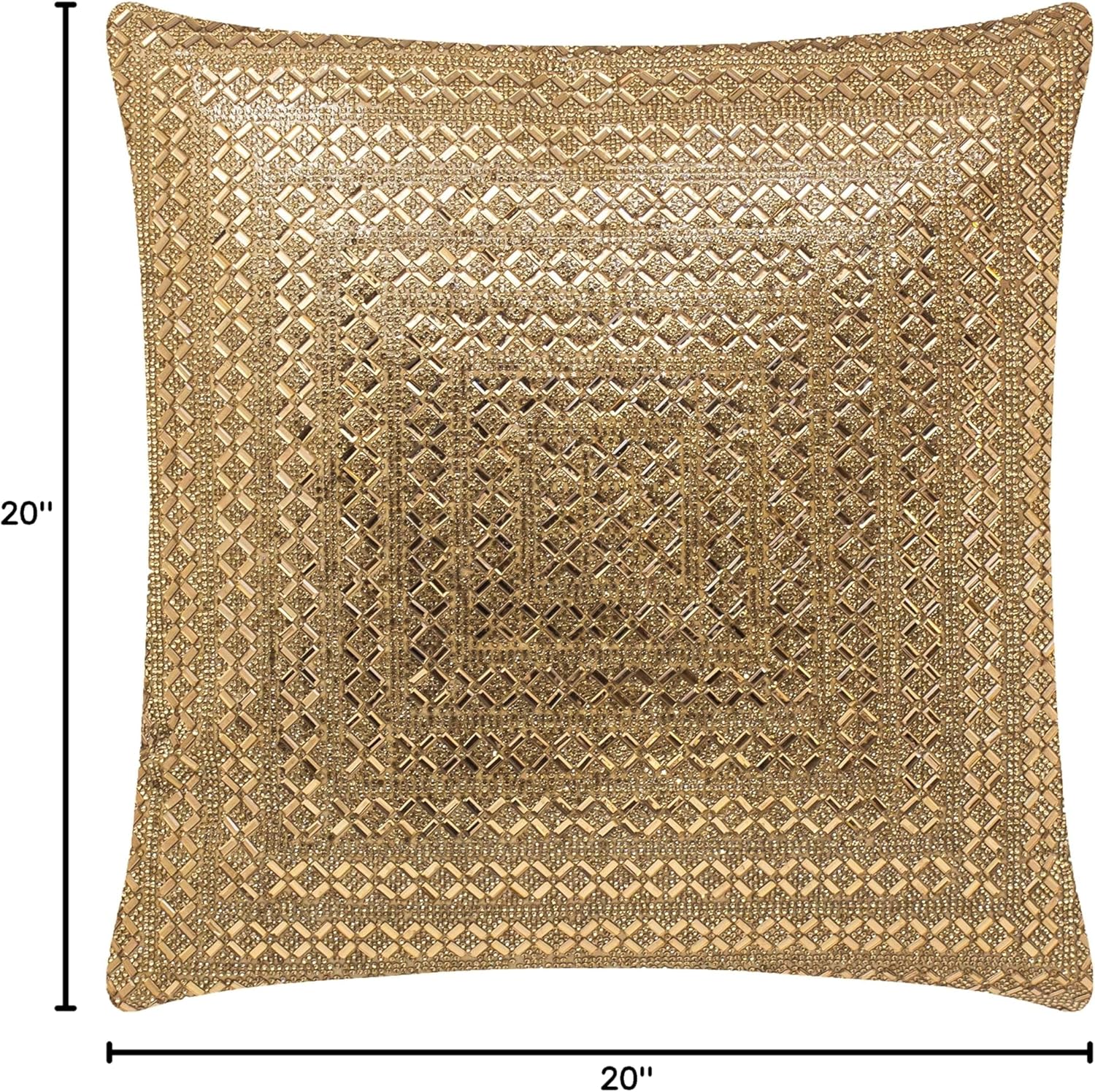 Madison Avenue Pillow, Glass Rhinestones in Dazzling X Pattern, Statement Home Decor Accessory, Gold, 20x20, Sold Individually