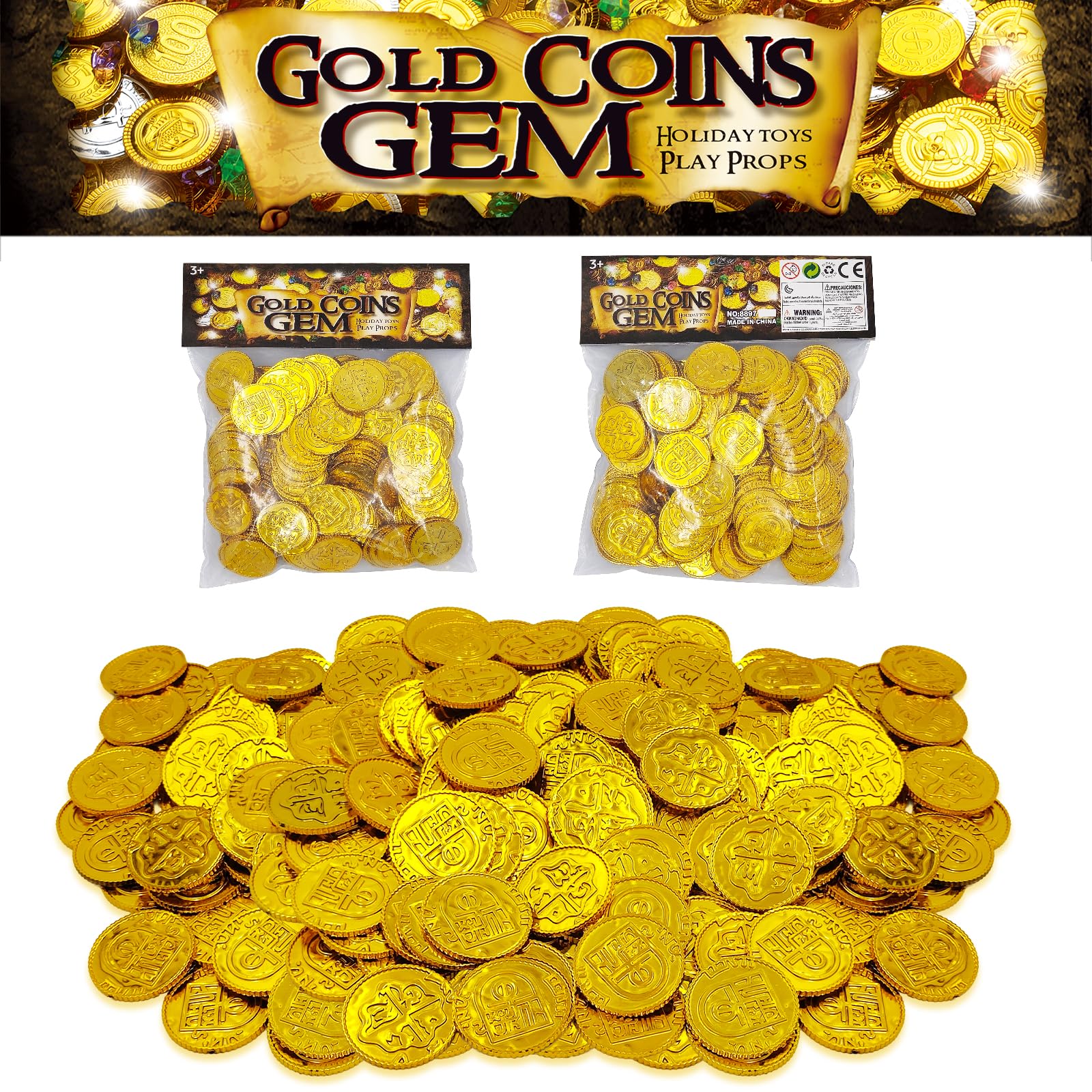 Plastic Gold Coins 100 Gold Play Coins For Pirate Party Favors ...