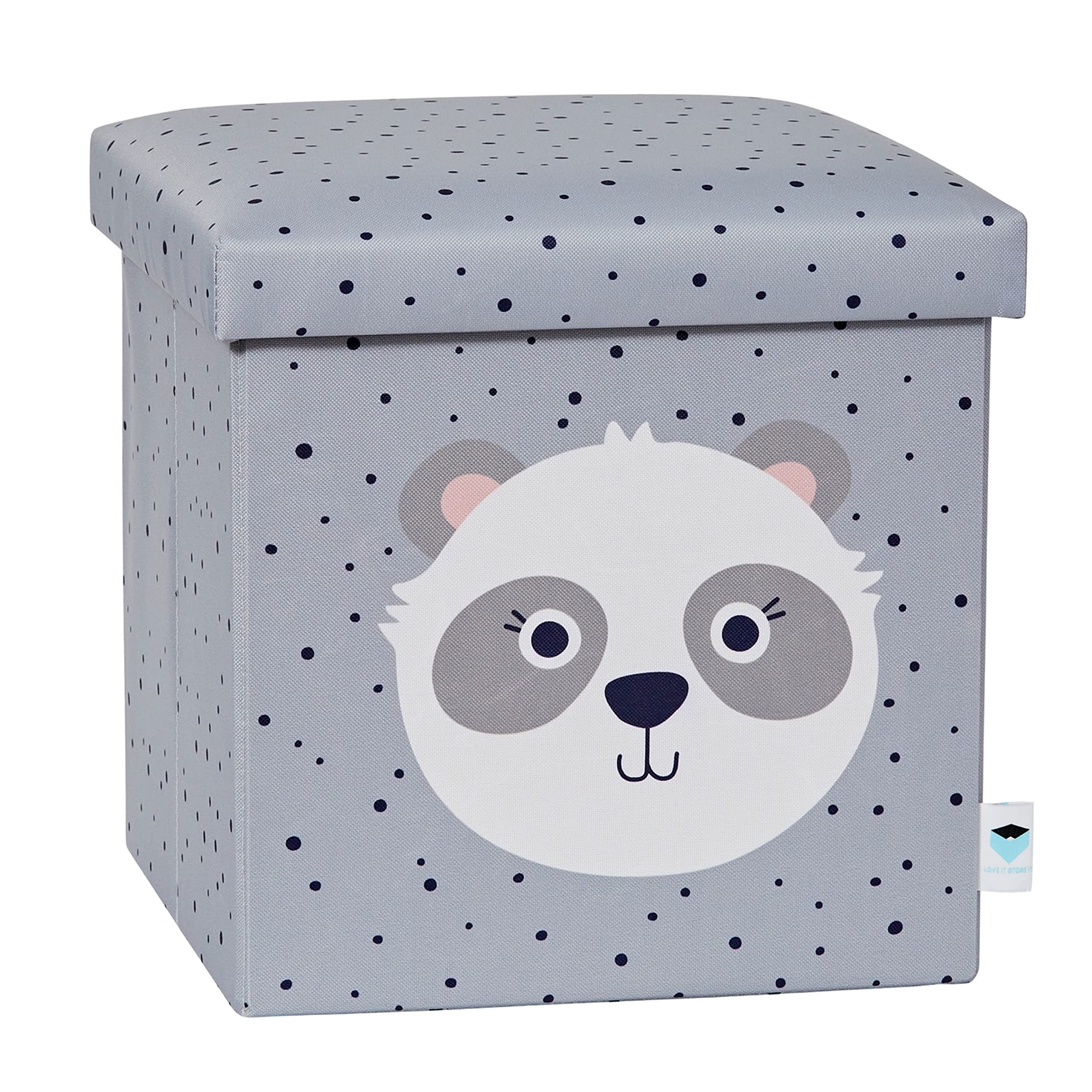 Love IT Store IT Sitzhocker mit Stauraum - Spielzeugkiste aus Stoff - Verstärkt mit Holz - Belastbar bis 150 kg - Grau mit Panda