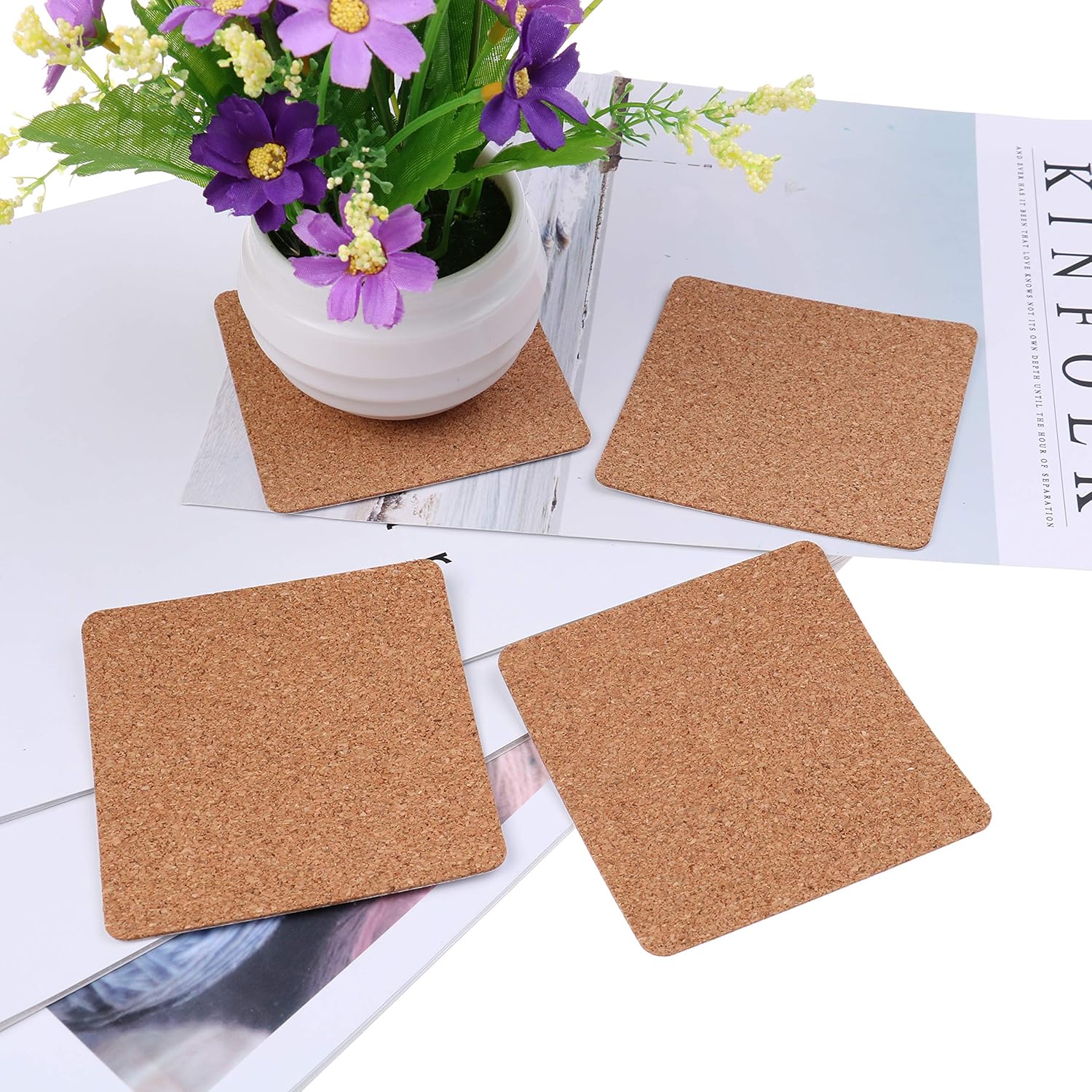 LOCOLO 80 Pieces Self-Adhesive Cork Squares Set, 3.5 x 3.5 Inches Cork Squares Cork Board Squares Backing Cork Tiles Sheets Cork Mat for Coasters and DIY Crafts - Image 7