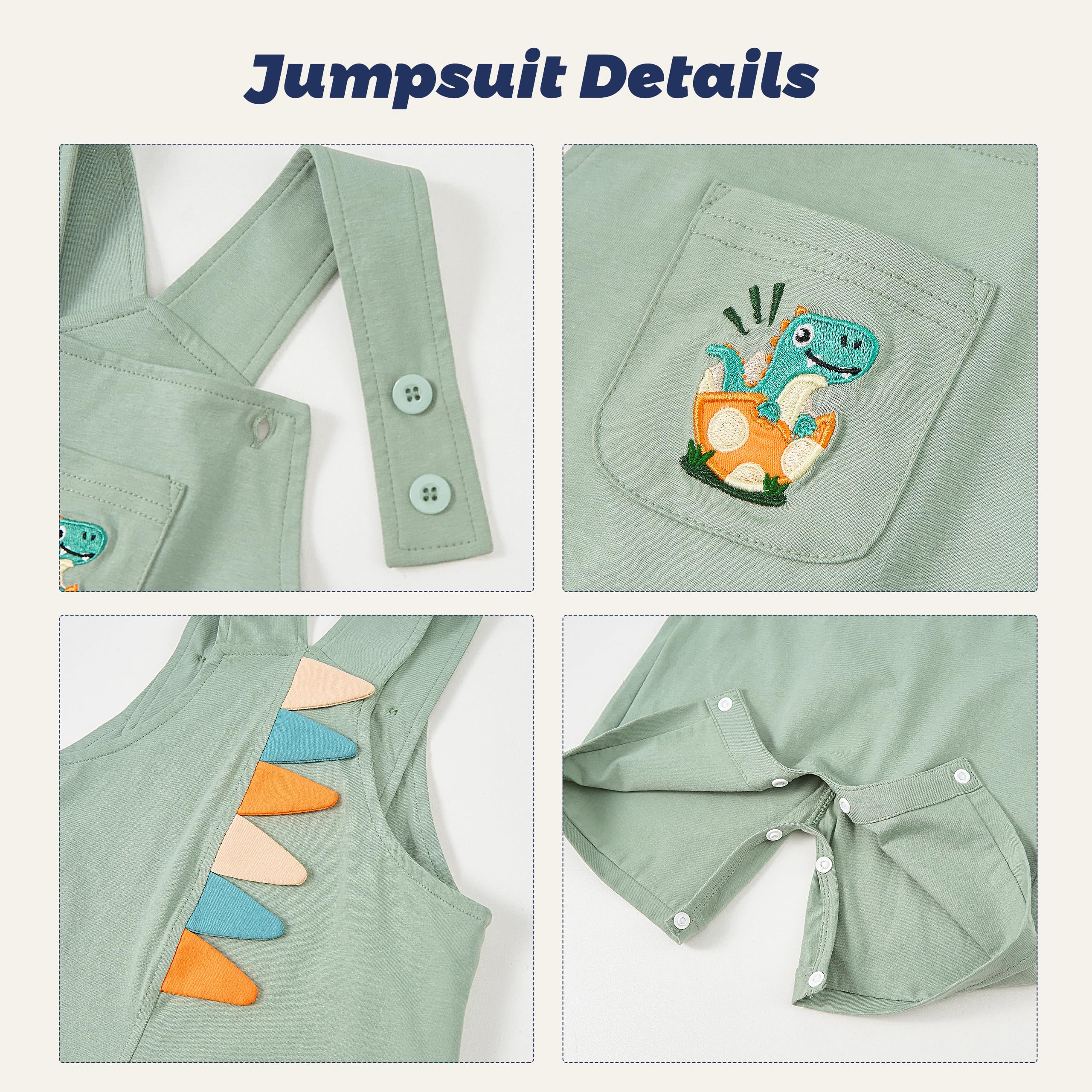Volunboy Completi Estivi Bambino, Unisex Set di 3 Maglietta a Maniche Corte e Salopette Dinosauro con Cappelli Carino Abito Neonato Tuta