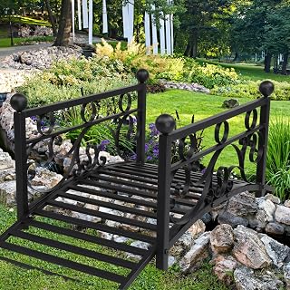 WISLAS 3.3FT Steel Garden Bridge: 450LB Anti-Slip Deck Footbridge for Pond, Yard, Garden - Rust-Resistant Powder Coated, Easy Assembly