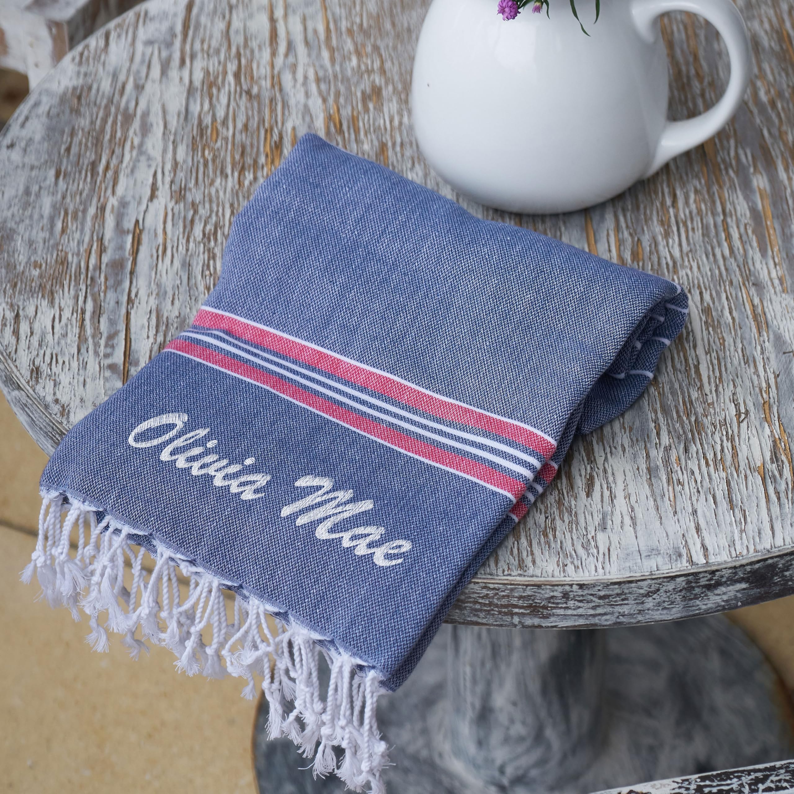 Luzia Serviette multi-usage rayée Peshtemal – plage, piscine et salle de bain (simple, 101,6 x