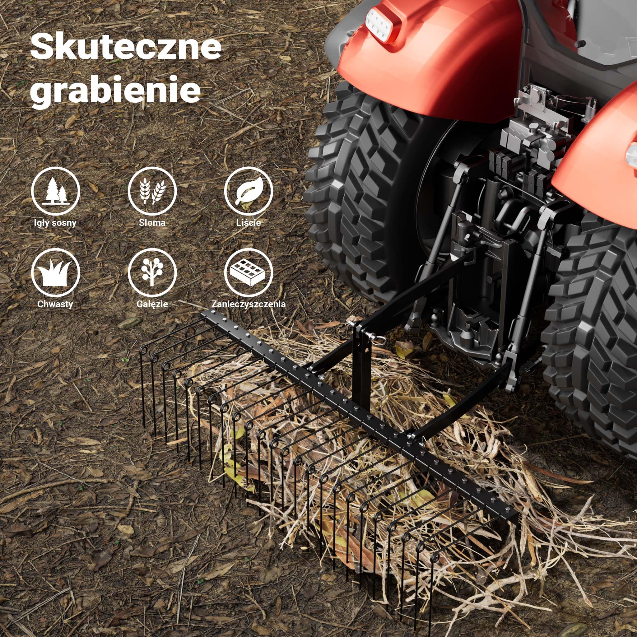 Wiltec Aerator do traktorka 183 x 76 x 48 cm grabie ze stali, trzypunktowym układem zaczepowym i 24 sprężynami