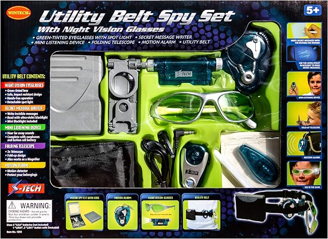Wintech Utility Belt Spy Set with Night Vision Glasses - Secret Agent Detective Kit for Kids - Boys Girls Adults - Role Play Birthday Gift Age 5 years