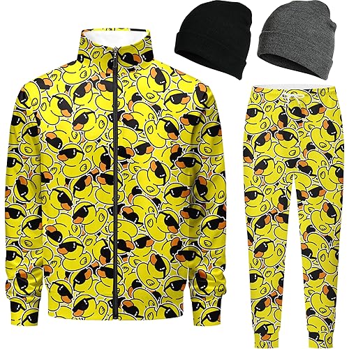 DOOPCCOR Men Track Suits Sets 80s outfit for men tracksuits sweatsuits 2 Piece sets Zip Casual Jogging 2 Knit Beanie