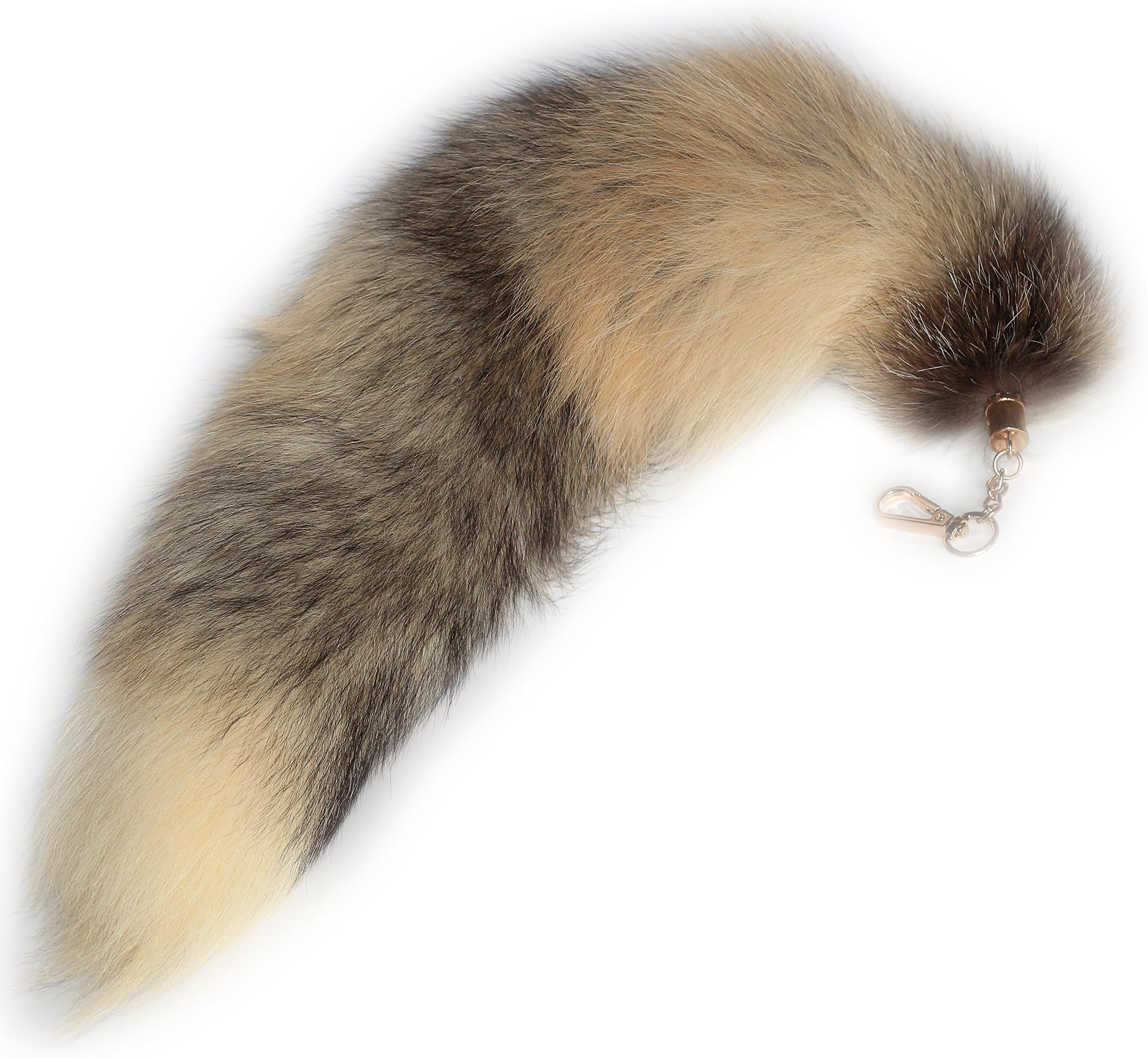 Fosrion Super Huge and Fluffy Golden Gray Fox Tail Fur Halloween Cosplay Toy Handbag Accessories Key Chain Ring Hook Tassels
