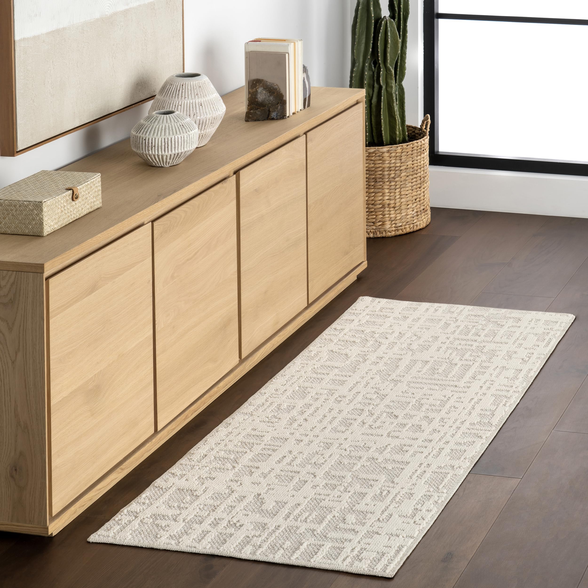Tapis de couloir abstrait lavable gris clair nuLOOM Amity pour salon et cuisine