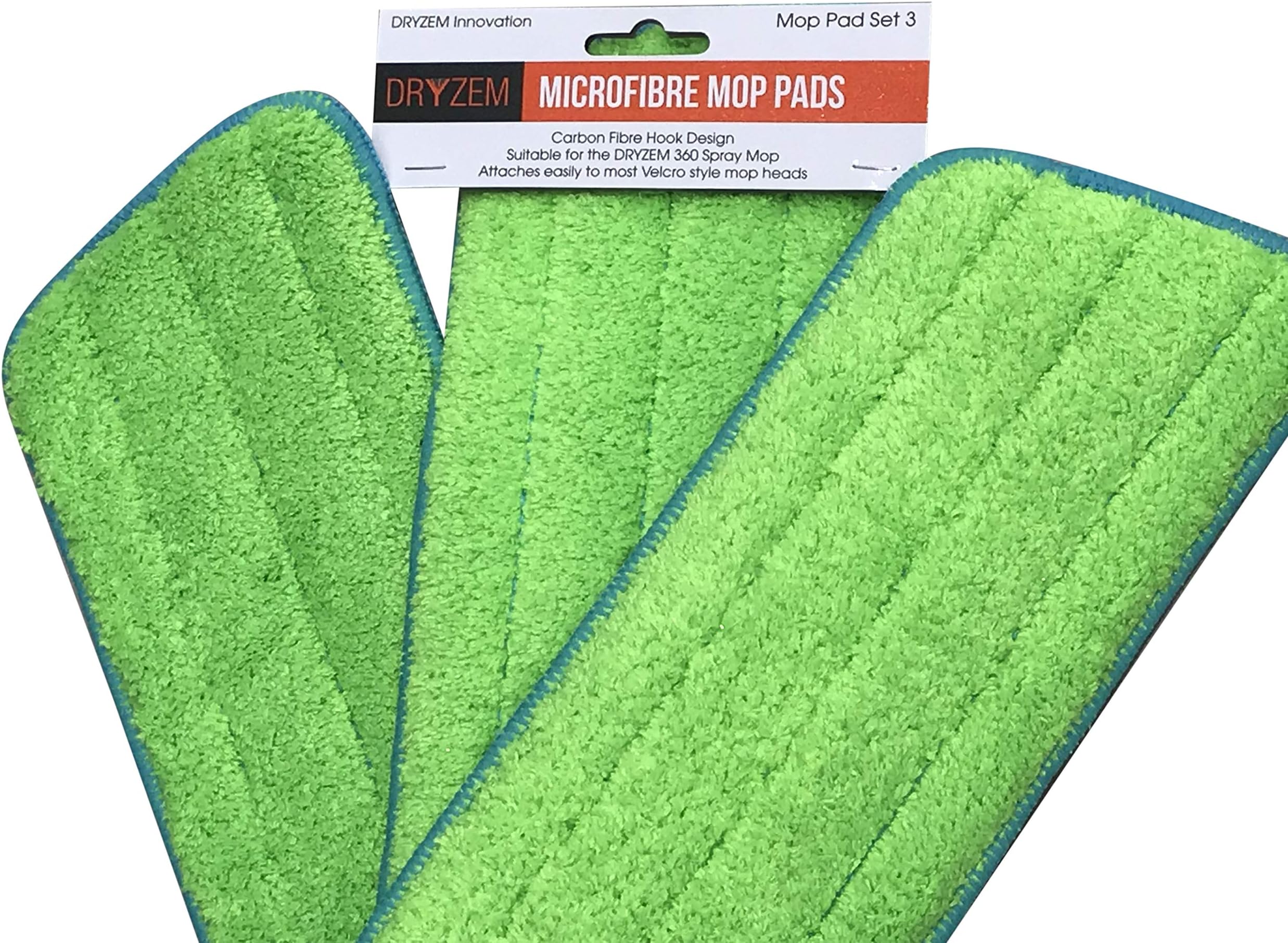 DRYZEM Mop Head Replacement Microfibre Pads for Wet Dry Spray Mops – 3 Washable Reusable Mop Pads with Hook and Loop Fasteners