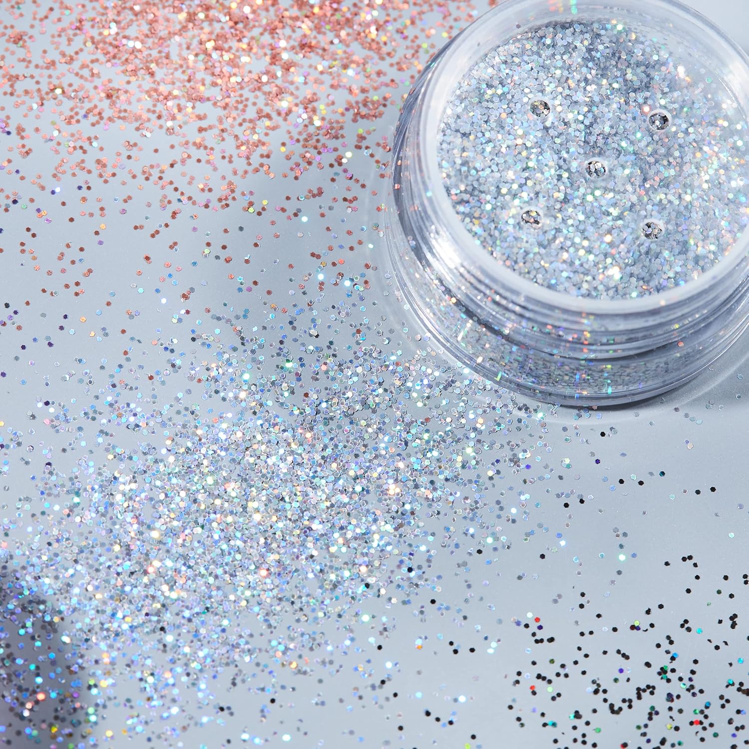 Holographic Glitter Shakers by Moon Glitter – 100% Cosmetic Glitter for Face, Body, Nails, Hair and Lips - 0.17oz - Set of 6 colours