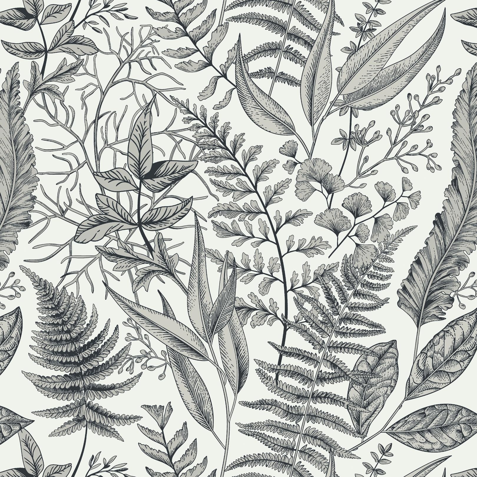 Ismoon Peel and Stick Wallpaper Tropical Leaf Contact Paper Fern Botanical Wallpaper Removable Self-Adhesive Wall Paper Waterproof Vinyl Bedroom Light Gray, 17.3x196in