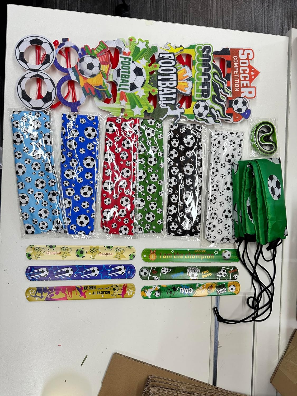 2026 World Cup Soccer Fan Kit 25 PCS – 6 Headbands, 6 Glasses, 6 Silicone Wristbands, 6 Slap Bracelets & 1 Drawstring Bag, Game Day Football Party Accessories Gift Set for Adults & Kids