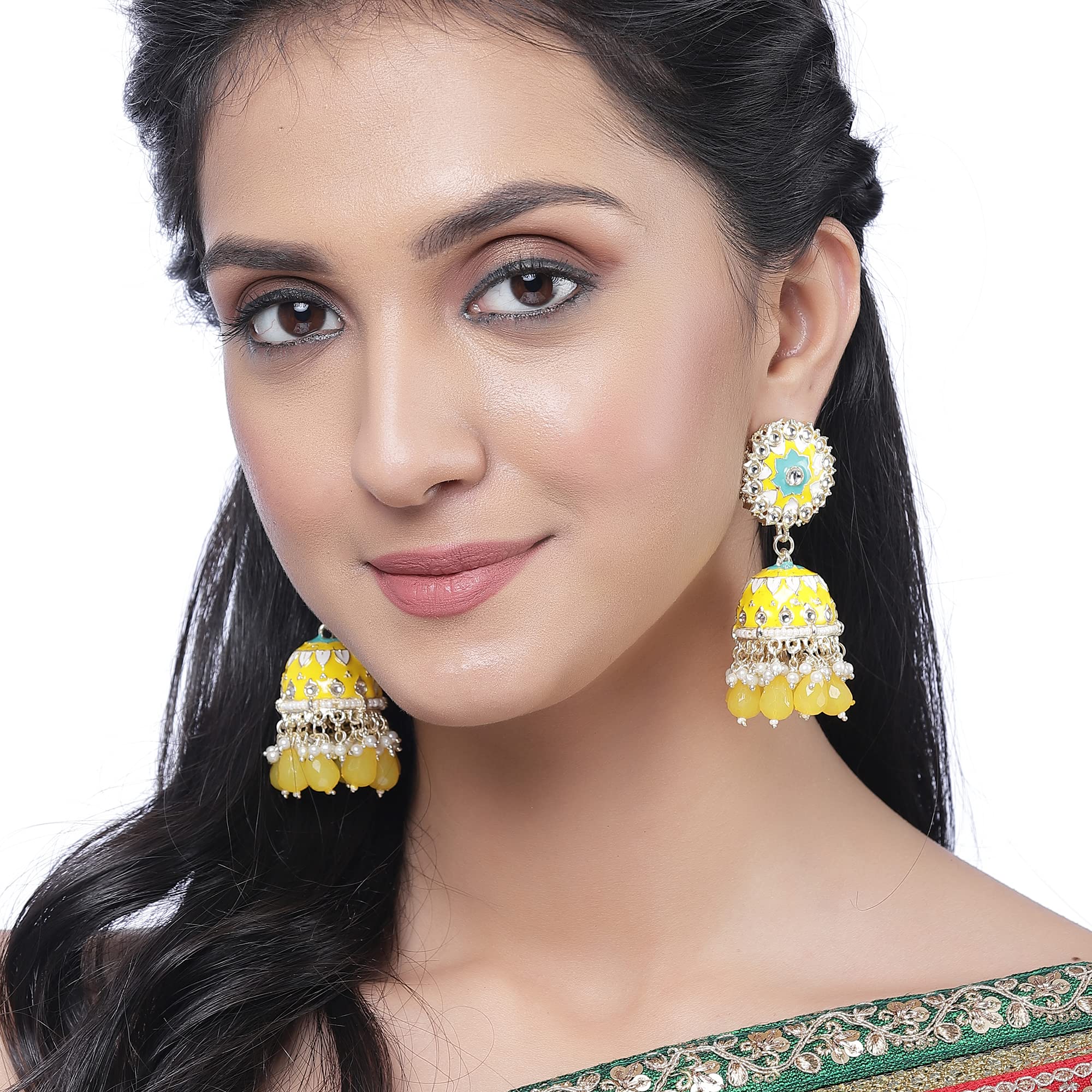 Gold-Plated Kundan & Pearls Jhumka Earrings