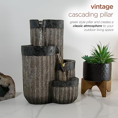 Miniatura 4 de Alpine Corporation Decoración de fuente de mesa en cascada de 14 pulgadas de alto con luces LED, gris