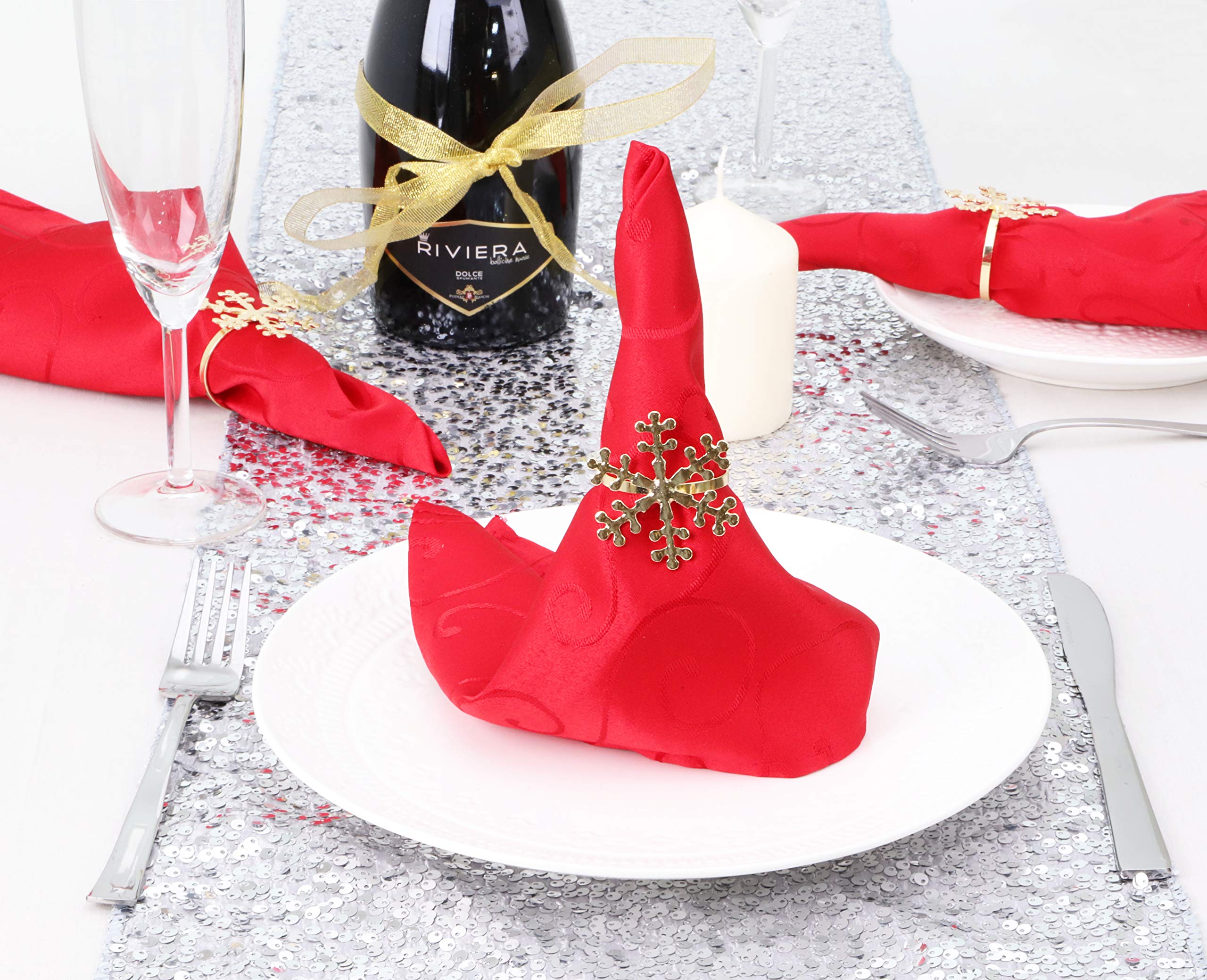 Napkin Rings Set of 6 Gold Napkin Rings Snowflake Reindeer Christmas Lunch Party Tableware Christmas Decorations Napkin Holder - Image 3