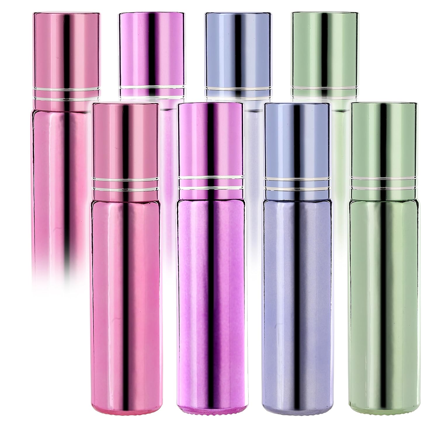 Pack of 8-Glass Roll on Bottles - 10ml Glass Roller Bottles for Essential Oil, Empty Aromatherapy Essential Oils,Perfume Bottles - Refillable Slim with Metal Ball by Mavogel