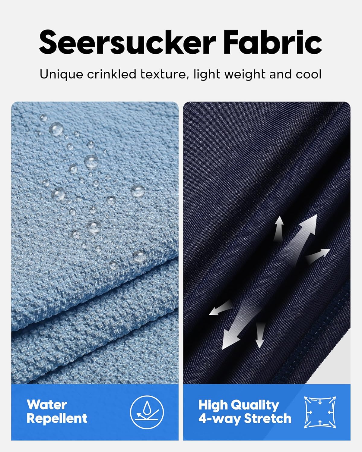 maamgic Men's Swim Trunks 5.5 inch Seersucker 2 in 1 Beach Shorts Quick Dry Bathing Suits with Compression Liner - Image 3