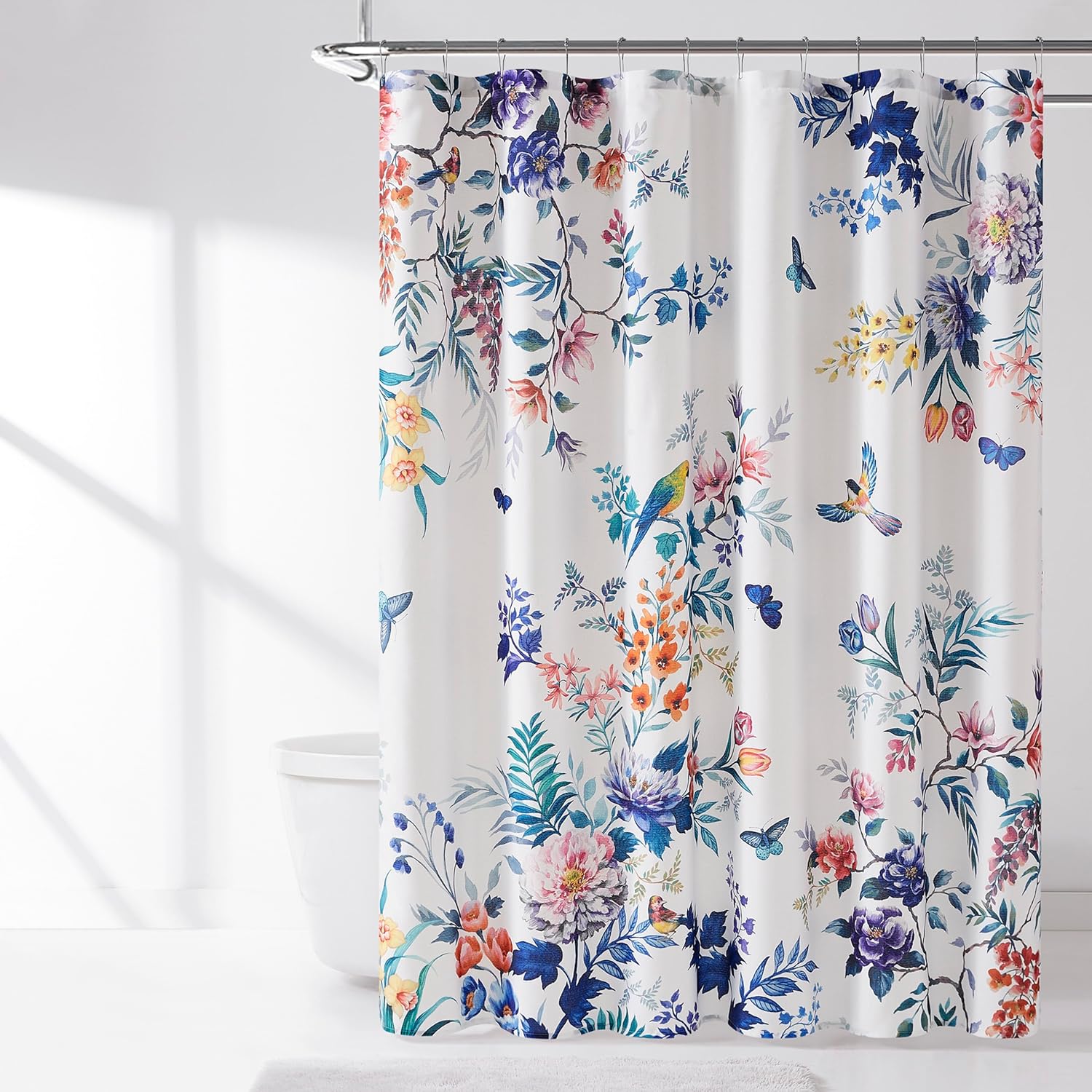 Lush Decor Fantasia Shower Curtain Single 72" W x 72" L Teal & Blue - Floral Shower Curtains - Tropical Bath Curtain - Bird Print - Modern Decor