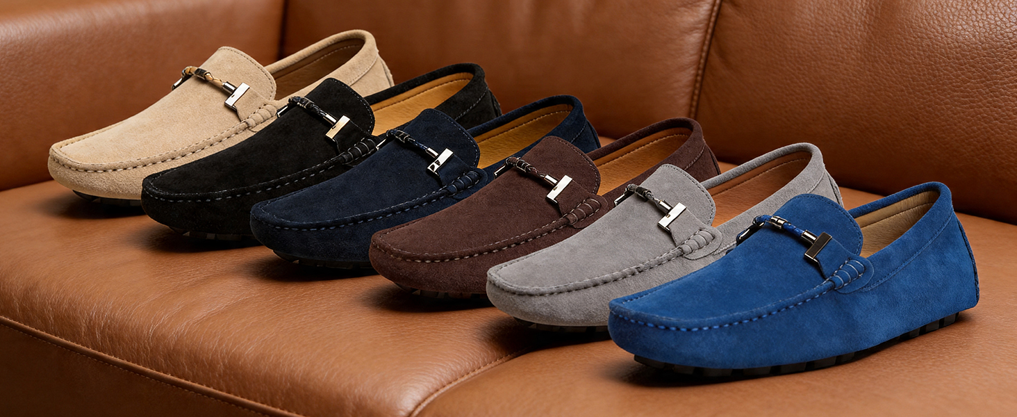 Go Tour navy blue Premium Genuine Leather casual slip on loafers driving…12 NEW TODS Blue suede driving loafers featuring a moccasin-style  main image 2