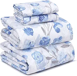 RUVANTI 100% Cotton Full Size Bed Sheets, 4 Pieces, Soft & Breathable Percale Weave Bedding, Deep Pocket 16", Hotel Standard, Crisp Cool Feel, Durable, Perfect Sheet Set Floral, Monotones