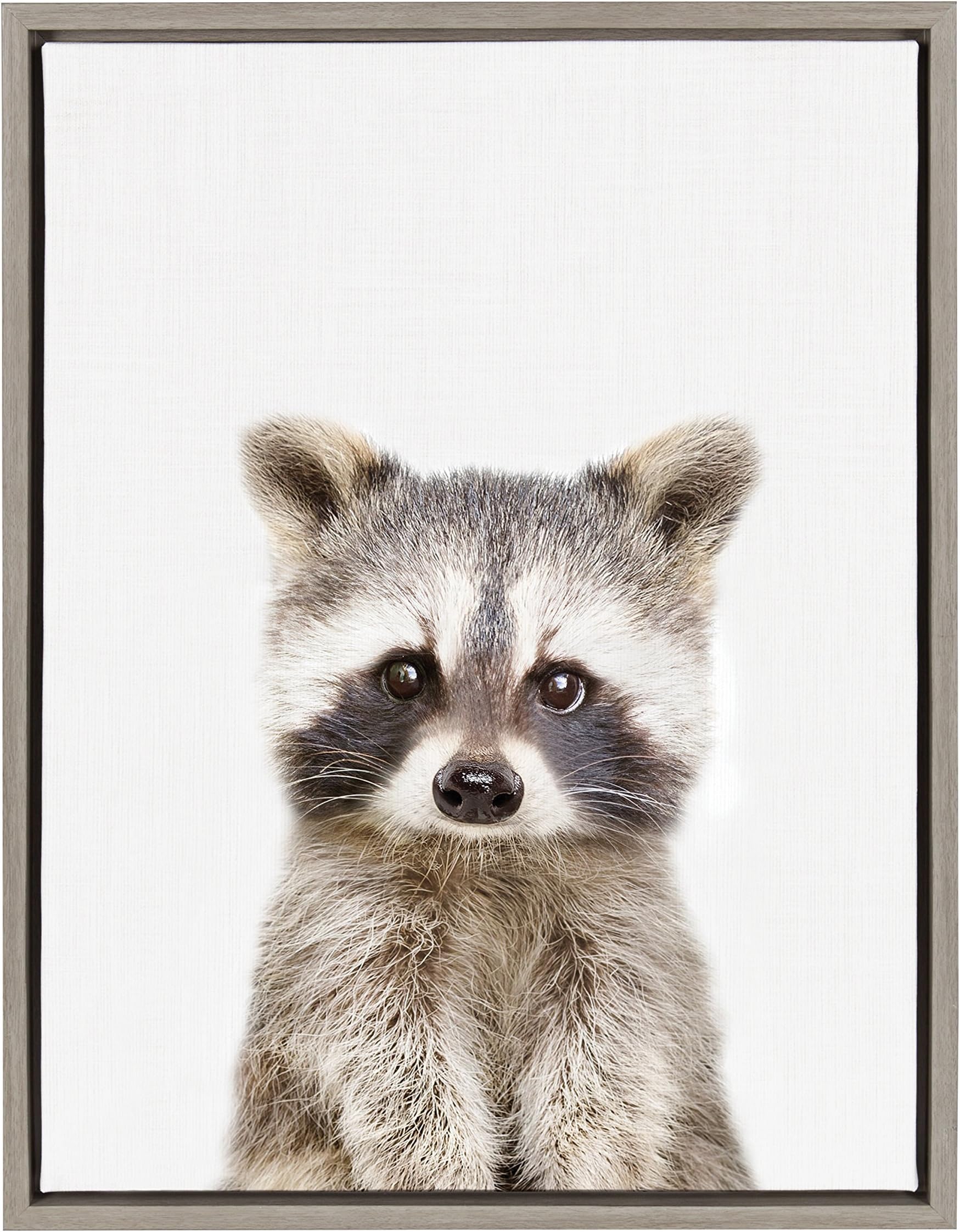 Sylvie Baby Raccoon Animal Print Portrait Framed Canvas Wall Art by Amy Peterson, 18x24 Gray