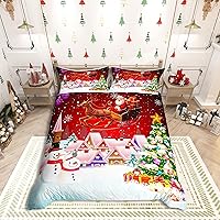 Vista 47 de Juego de funda de edredón con diseño de ciervo de cabaña, tamaño twin, juego de ropa de cama rústica de tablón de madera de árbol de Navidad