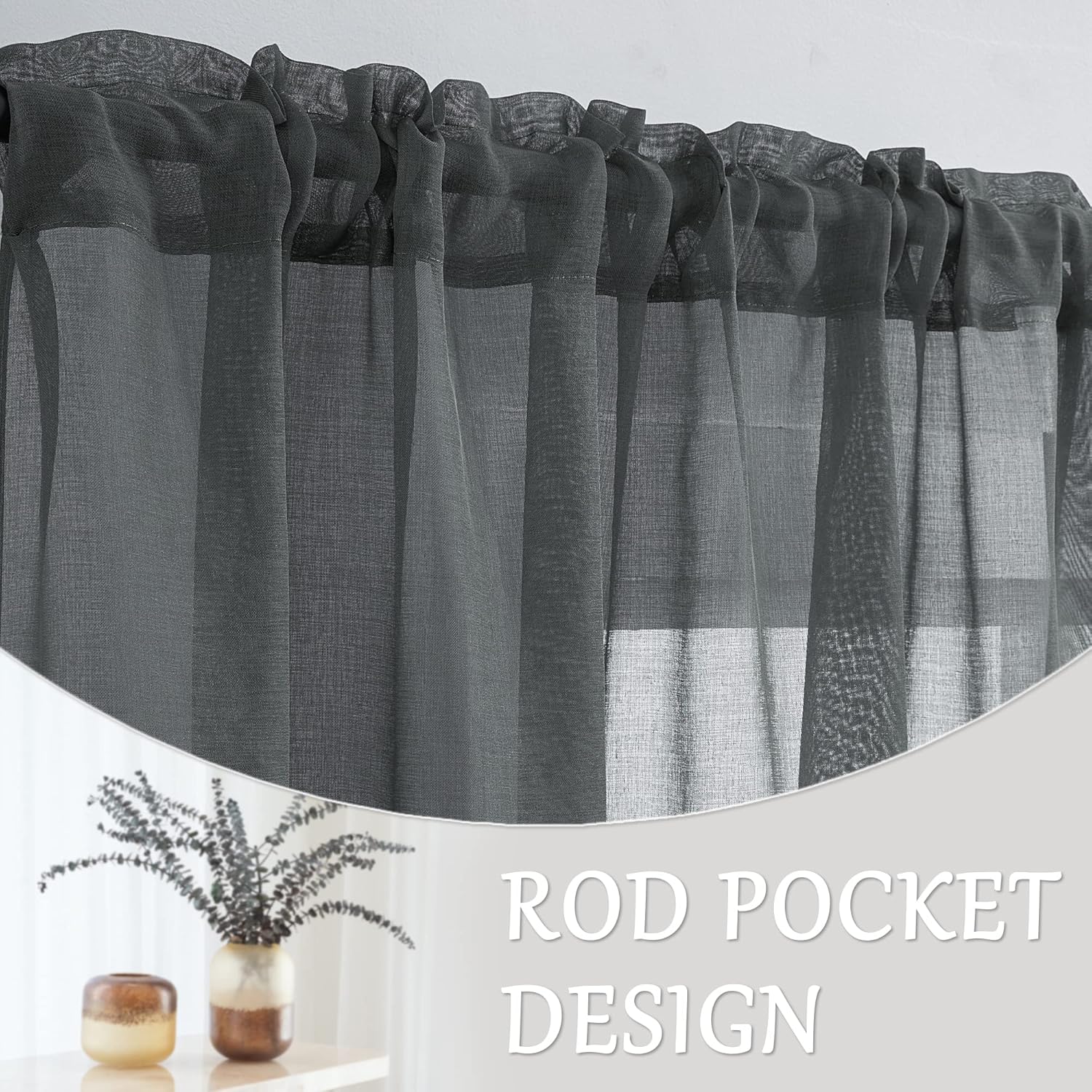 MASWOND Extra Long Sheer Curtains for Tall Windows High Ceiling, Rod Pocket 2 Story Voile Sheer Curtains for High Living Room (Dark Gray, 50" W x 192" L, 1 Panel)