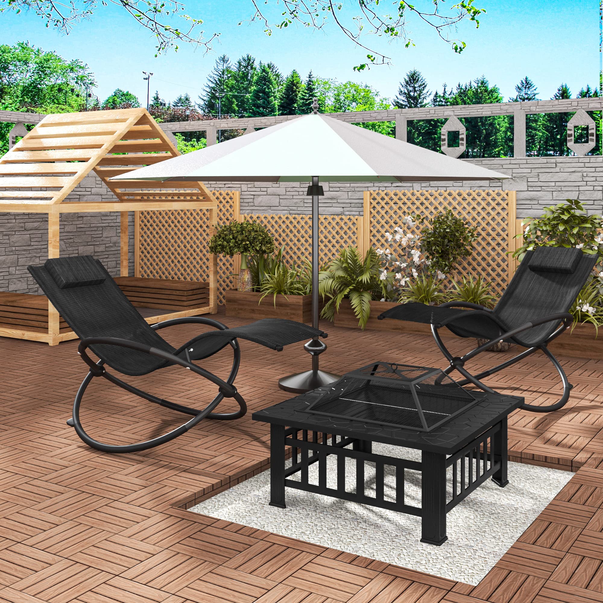 WOLTU Lot de 2 Chaise Longue Pliable Bain de Soleil pour Jardin fauteil Relax Baignoire en Tissu Respirant Charge maximale 160 kg, Noir, LS002sz-2