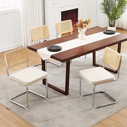 Miniatura 9 de Zesthouse Juego de 4 sillas de comedor de ratán natural, sillas de comedor modernas de mediados de siglo con respaldo de madera maciza y base