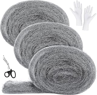 TrailOut 3 Pack Steel Wool Mice, Stainless Coarse Steel Wire Wool with Work Gloves and Scissors for Rodent Control Gap Blocker Stop Rats, Mice, Pests, Insect