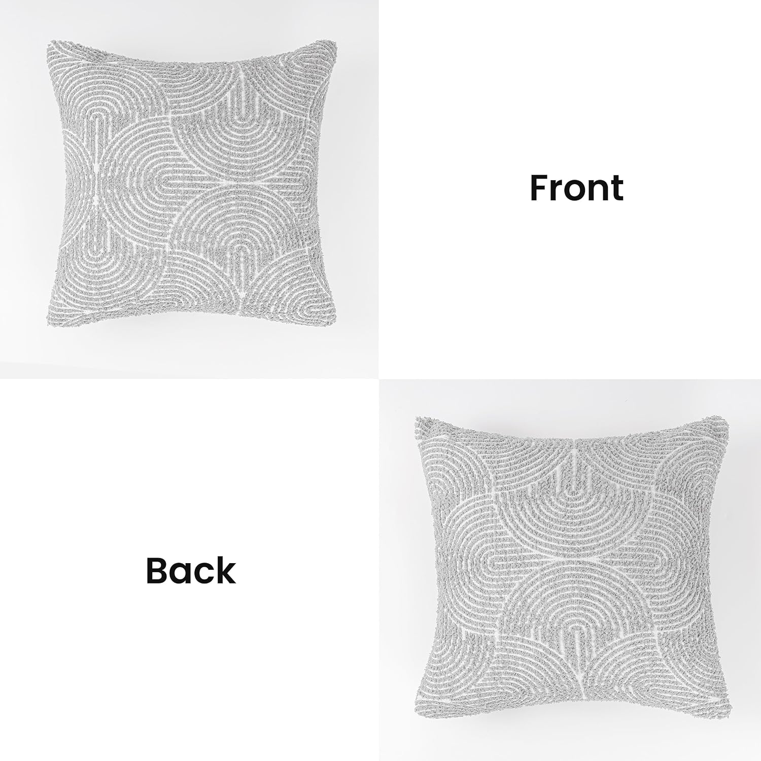 AELS Boho Decorative Textured Throw Pillow Covers 18x18, Modern Mid Century Rainbow Tufted Pillow Case, Farmhouse Rustic Geometric Woven Cushion Case for Bed Couch Sofa, Light Gray image 3