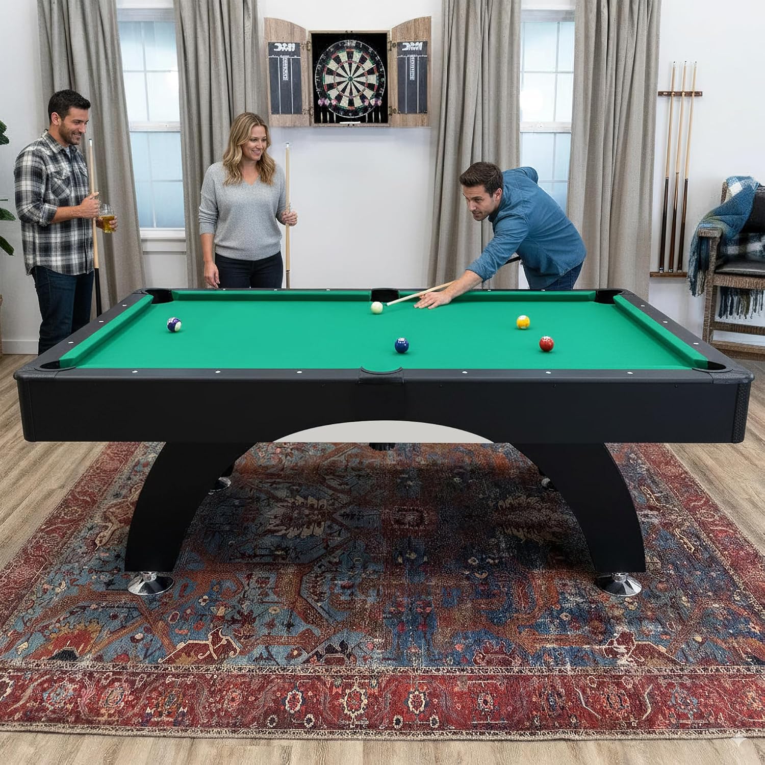 Billiard Table, 7 FT Pool Table with with Balls, Cues, Chalk, Brush and Triangle, Pool Table Set for Family Game Room, Adult Rrec Room, Basements, Man cave or Garage