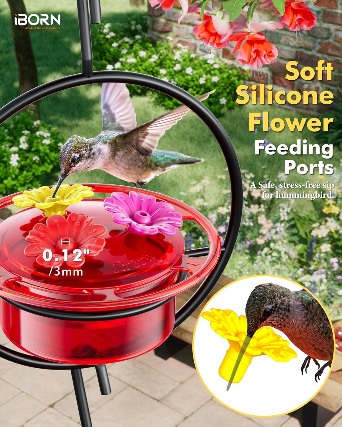iBorn Circular Hanging Hummingbird feeders for Outdoors 3PCS 3OZ Mini Hummingbird Feeder Humming Bird Feeder, Silicone Feeding Ports, Bee-Proof, 2025 New - Image 7