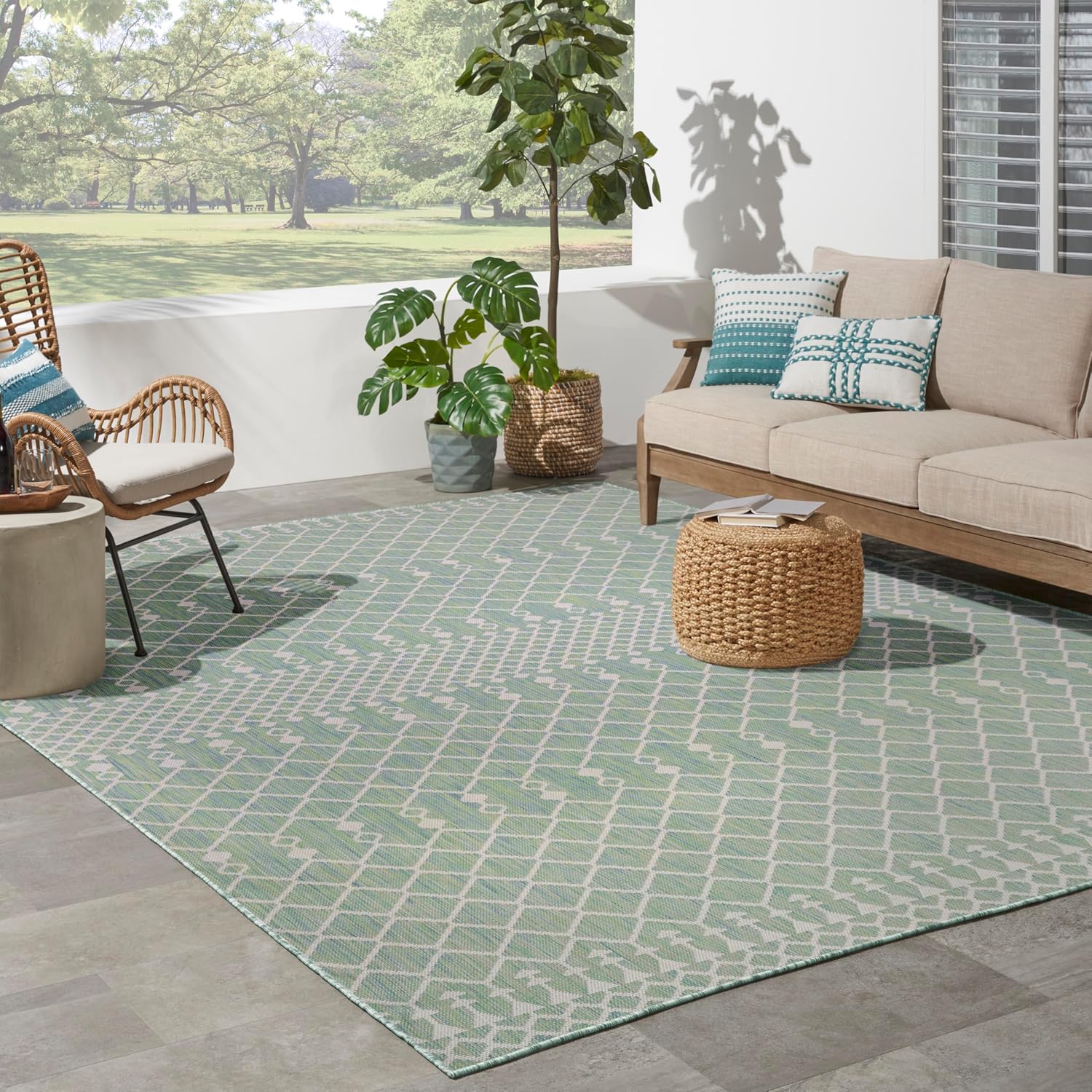 Nourison Home Positano Blue Green 8' x 10' Area Rug - Easy Clean, Non Shedding, Bed Room, Living Room, Dining Room, Kitchen (8' x 10')
