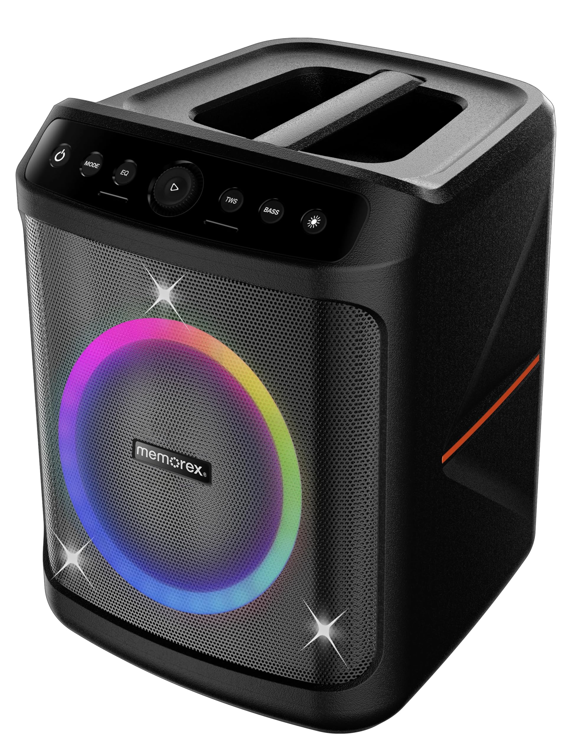 Memorex MX-PS802 8” Rechargeable Party Speaker | Bluetooth 5.3, SD & USB Playback | 80W RMS, 800W PMPO | LED Flame Lighting | TWS Pairing | Guitar & Microphone Input