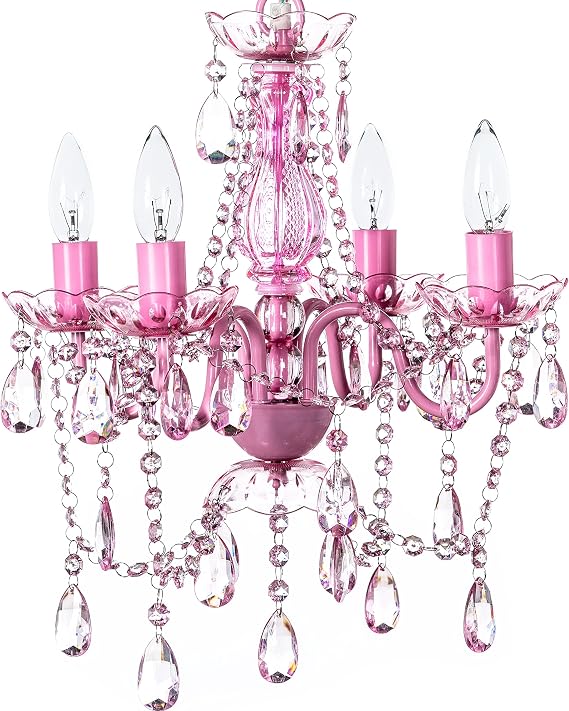 gypsy color The Original Brink House 4 Light Pink Hardwire Flush Mount Chandelier H17.5xW15, Pink Metal Frame, Glass Stem and Acrylic Crystals