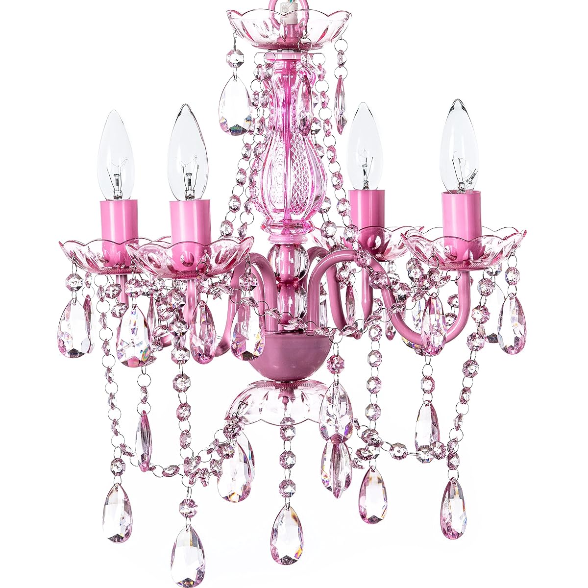 Gypsy Color 4 Light Pink Hardwire Flush Mount Chandelier, Acrylic Crystals,