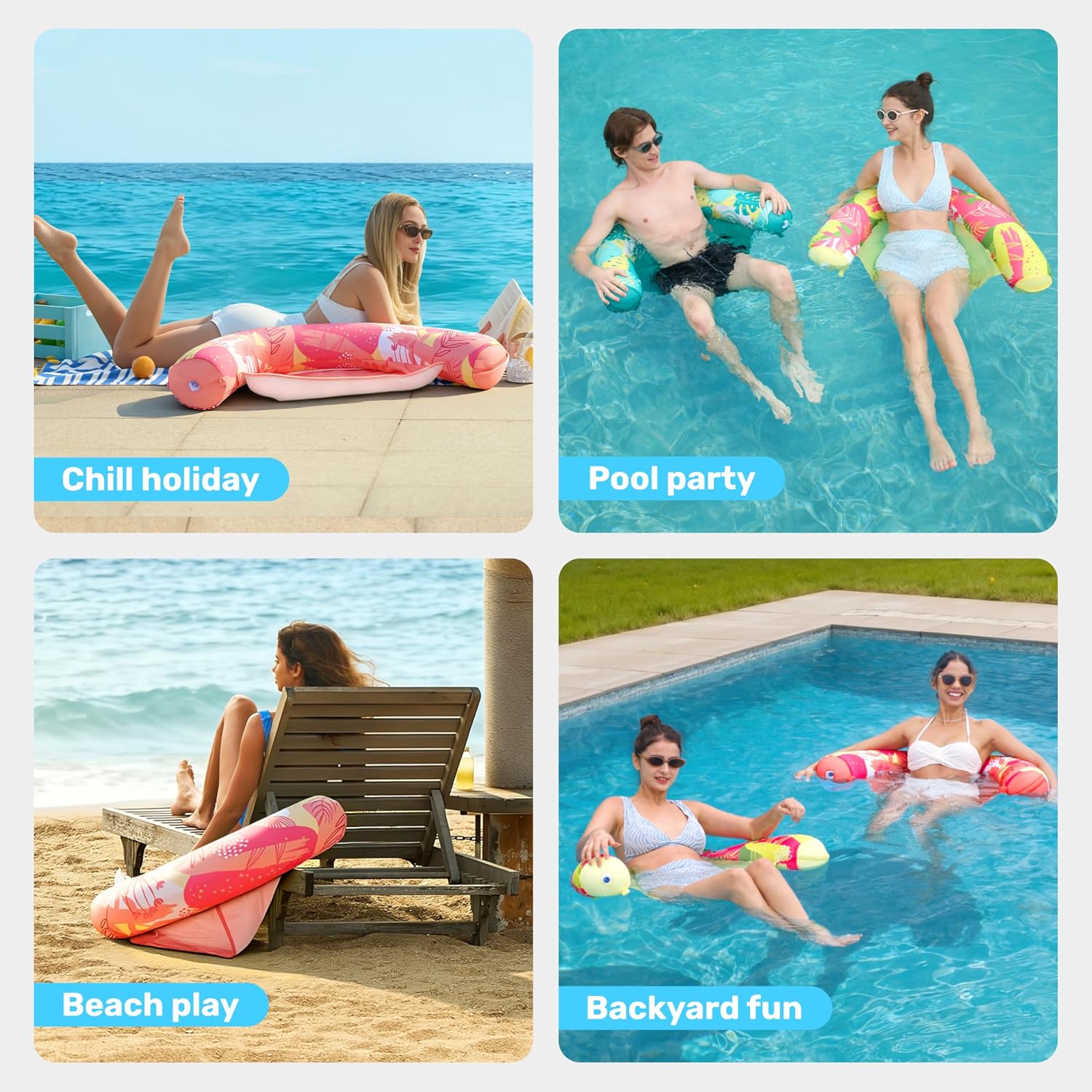 SLOOSH Inflatable Pool Noodle Chair, 3 Packs Pool Floats Noodle Sling Floatie, Swimming Party Floating Chair for Adult Party Summer Water Fun
