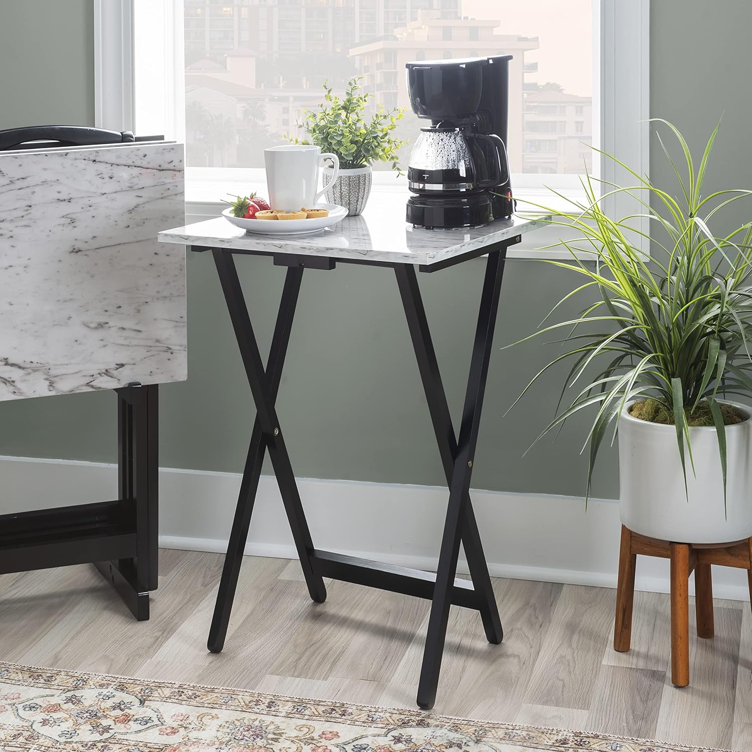 Linon Nikki Faux Marble Tray Table Set, White/Black : Home & Kitchen