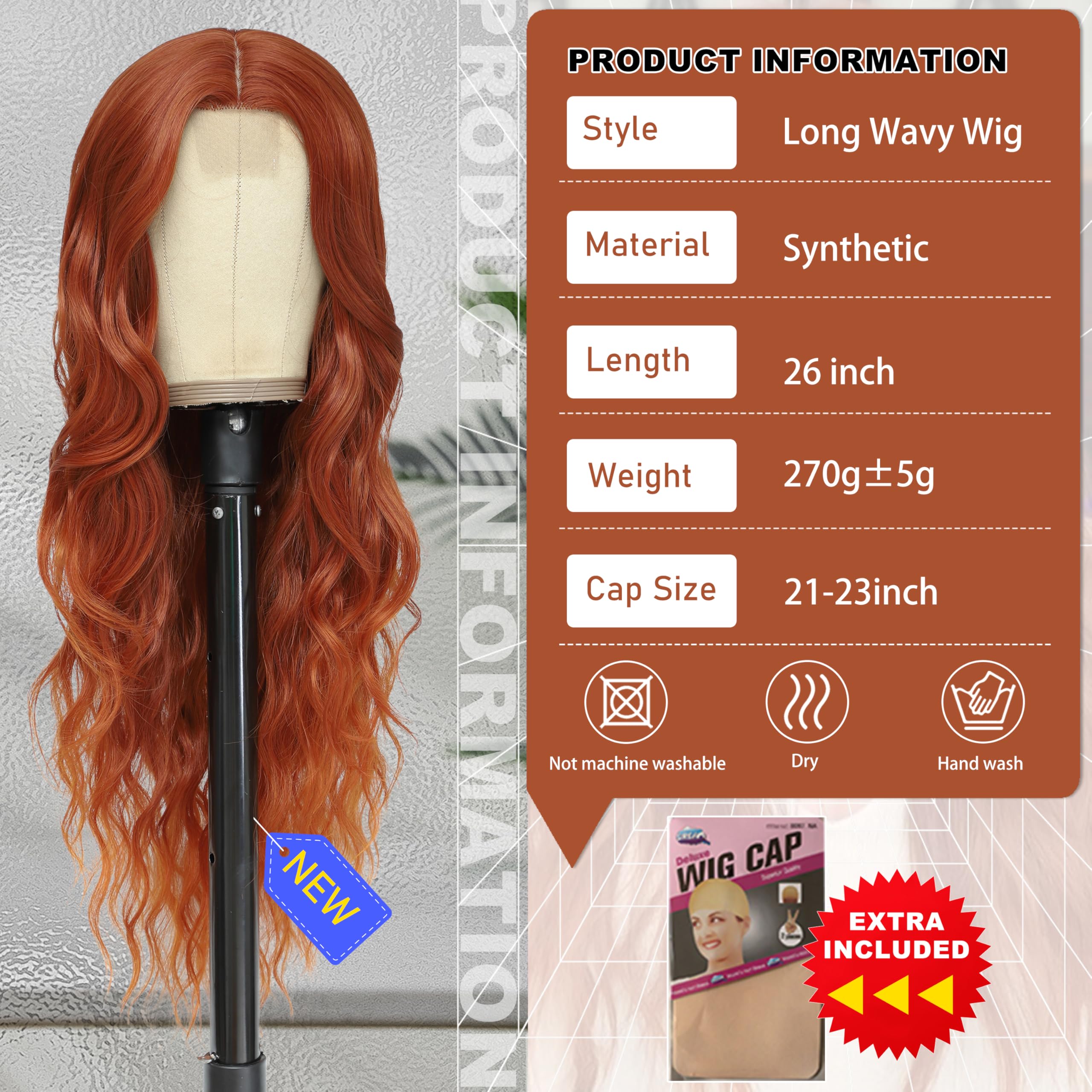 BUPPLER Cosplay Long Copper Wig 26 Inch Middle Part Synthetic Wig Realistic Gifts Party Wigs for Women Daily Use Colorful Wigs (Copper) - Image 2