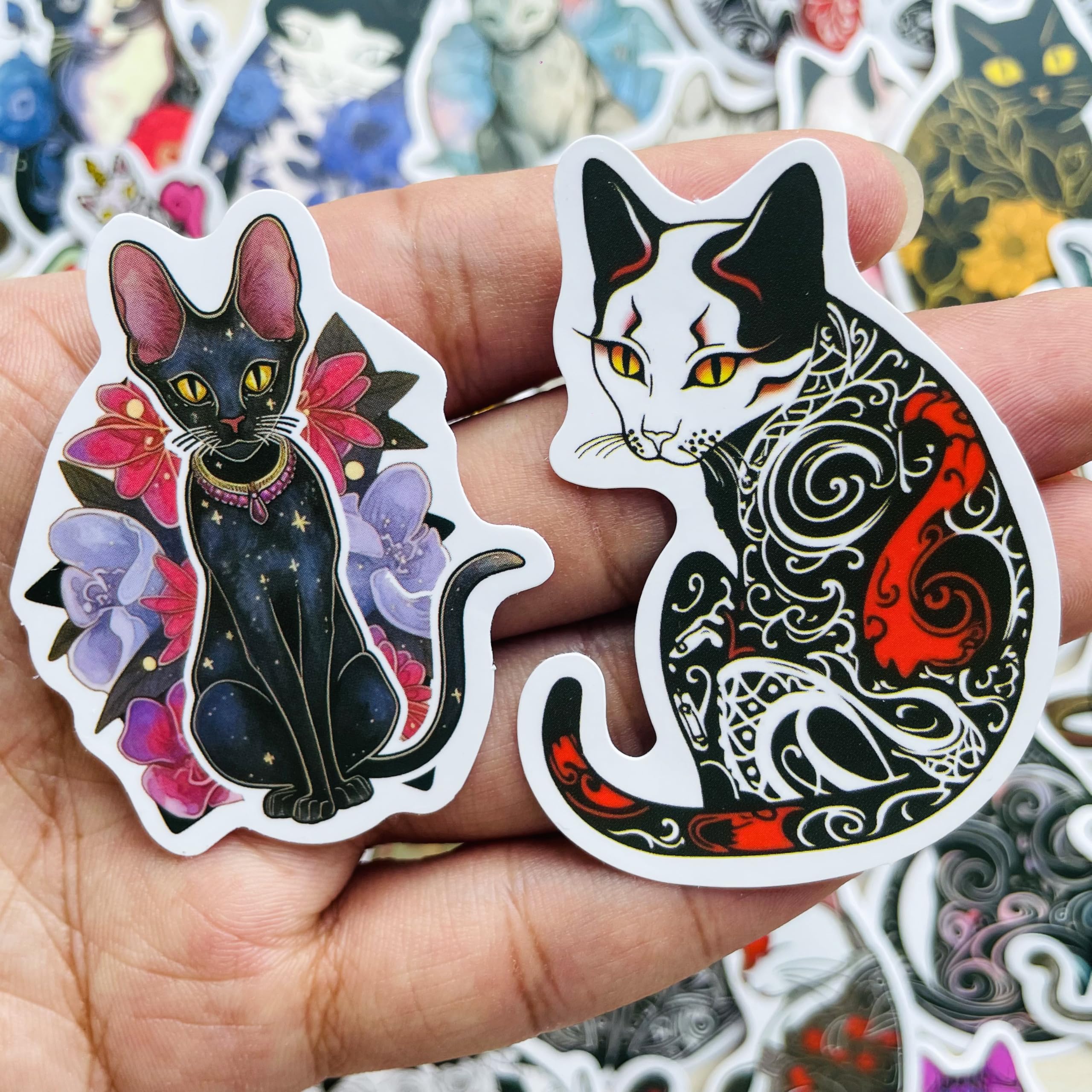 Amazon.co.jp: 浮世絵 フローラル タトゥー 猫 ステッカー - 50枚 防水