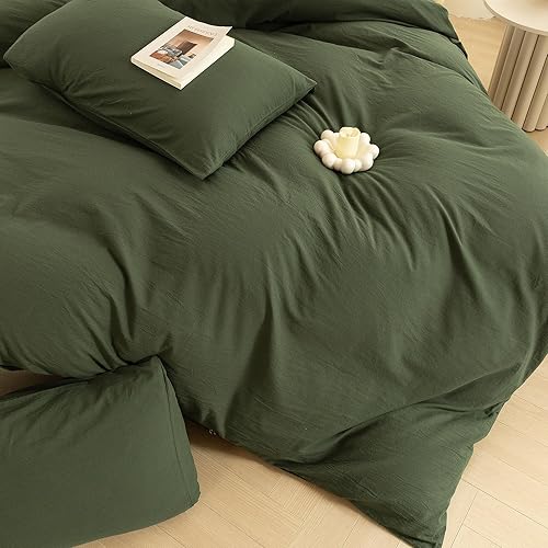 Miniatura 5 de Ecocott - Juego de funda de edredón de 3 piezas, 100% de algodón lavado, 1 funda de edredón con cierre de cremallera y 2 fundas de almohada,