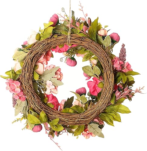 Miniatura 3 de Coronas de peonía para puerta delantera, primavera, verano, otoño, coronas para decoración de puertas exteriores o ventanas, corona de 14 pulgadas