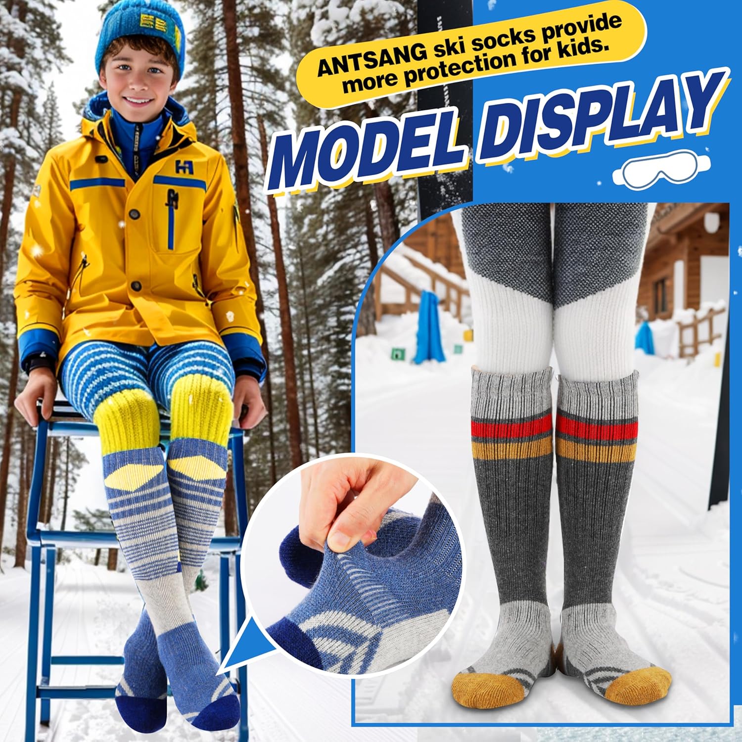 ANTSANG Kids Merino Wool Ski Socks 3 Pairs Boys Girls Thermal Warm Thick Winter Cushioning Socks for Snowboarding Skiing - Image 7