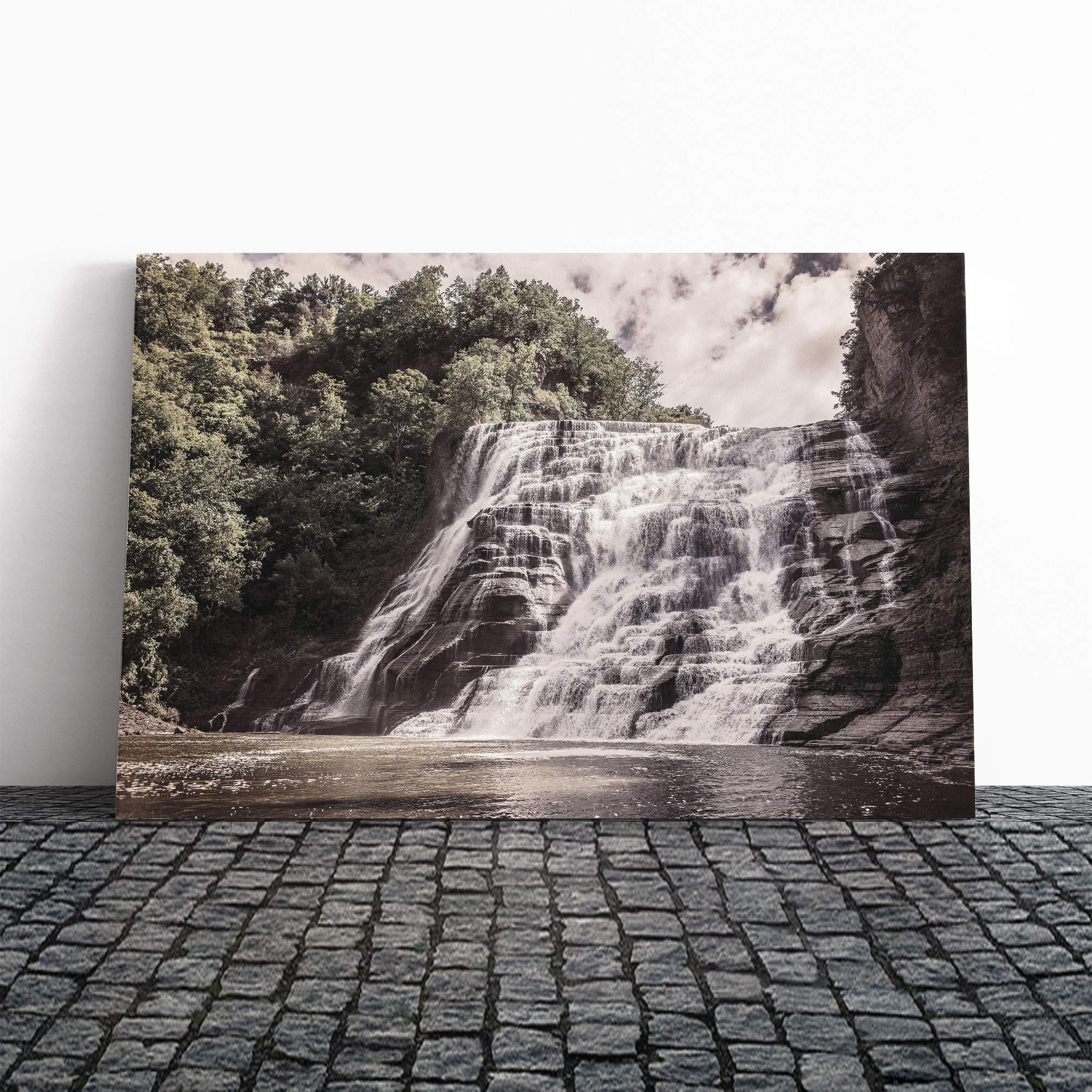 Landscape Waterfall and River Canvas Print | Gallery Wrapped 30mm Frame Wall Art | 20x14 inches | Ready to Hang | Modern Landscape Picture | Living Room Bedroom Lounge Office