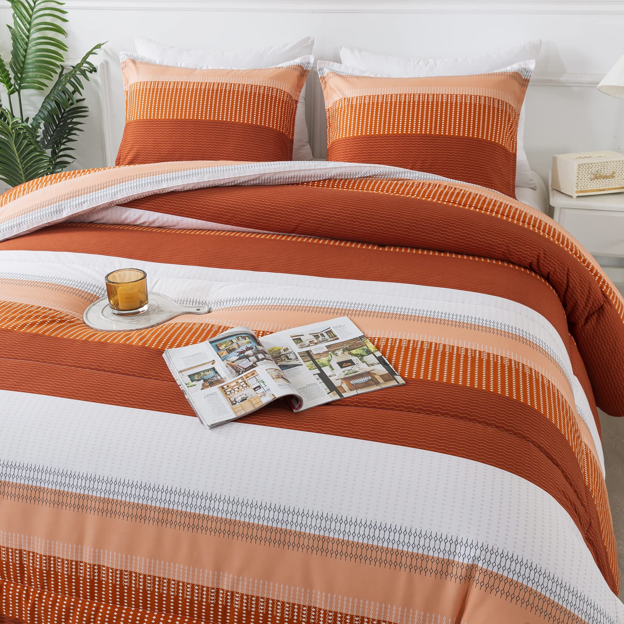Amazon.com: Andency Stripe Comforter Set Full Size (79x90 Inch), 3